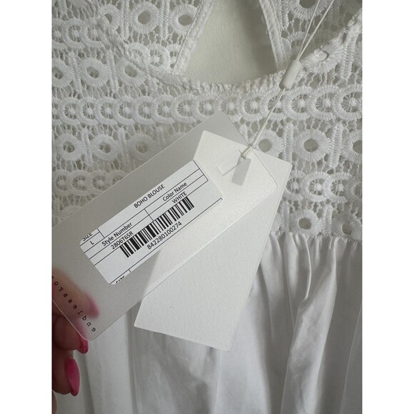 Endless Rose White Lace Eyelet Top Bell Sleeve Boho Size Large NEW - Picture 4 of 14
